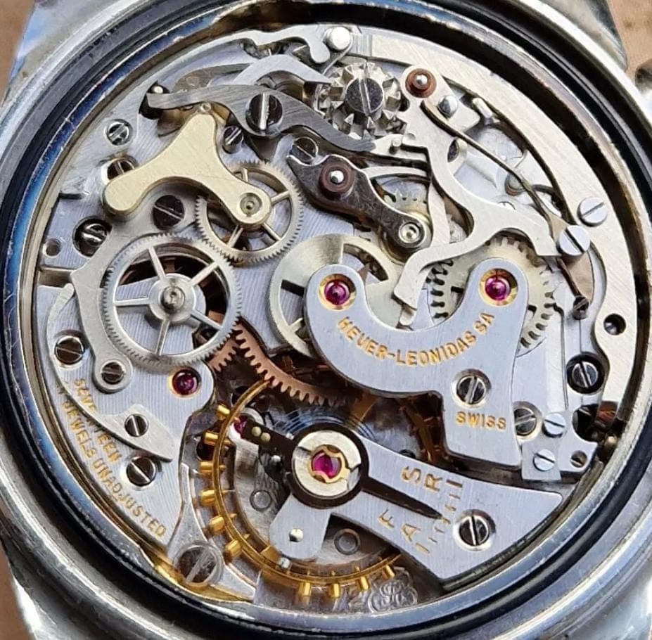 Calibre Valjoux 72, movimiento de cronógrafo manual — Heuer-Leonidas, circa 1965–75
